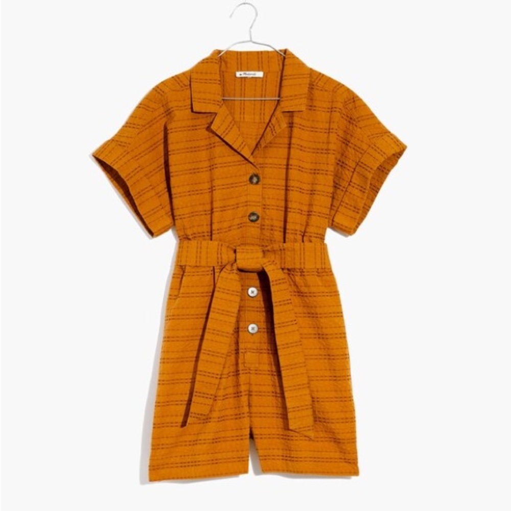 Seersucker Camp Mustard Fall Belted Romper Size XXS